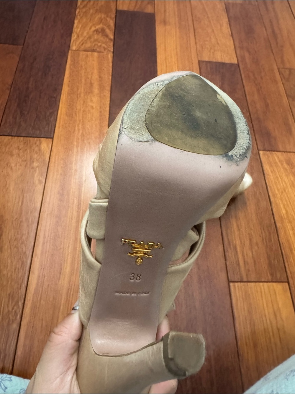 Prada Tan Knotted Leather Heeled Sandals - Picture 2 of 5